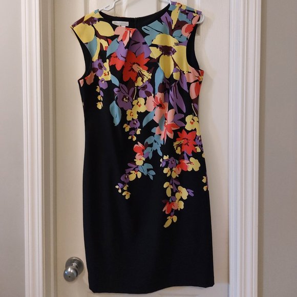 London Times Dress - Size 10 (fits more like 8) - Black w/bright floral design - Picture 1 of 6